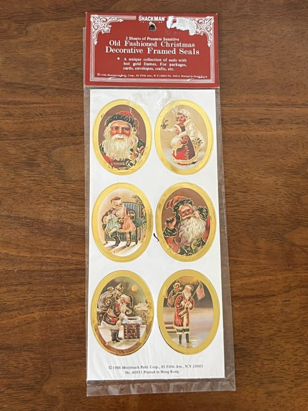 1980s Shackman Collection Old Fashioned Christmas Santa Claus Seals Stickers Vtg